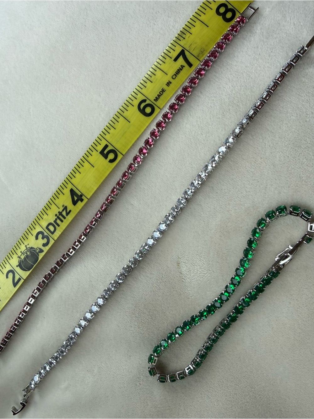INC International Concepts Pink, Clear & Green Rhinestone Tennis Bracelet Trio